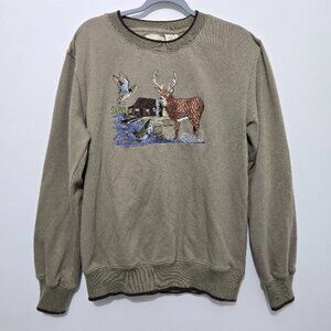 Victory Outfitters Mens Embroidered Deer Fish Duck Sweatshirt Sz M Fishing Cabin